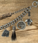 Preview: 1 Lederhosen-Charivari, zweireihig, Unikat, 11 Anhänger, antik-silberfarben, ca. 33 cm