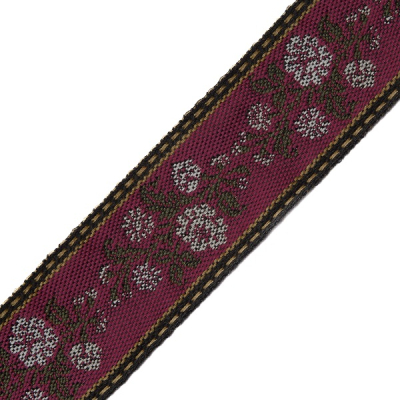 Webband, "Rose", schwarz-magenta-pink-khaki, ca. 4 cm