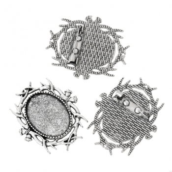 Preview: 3 Broschenfassungen für 25 x 18mm Cabochons, antik-silberfarben