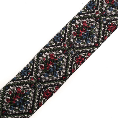 Webband, schwarz-beige-khaki-blau-rot, 3,6 cm