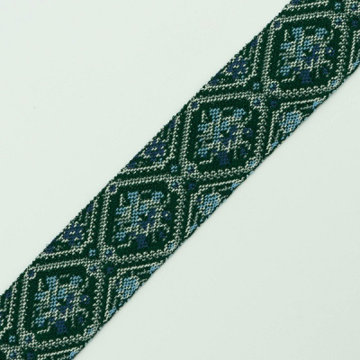 Webband, grün-dunkelblau-hellblau-grau, ca. 3,6 cm
