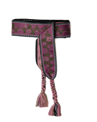 1 Trachtengürtel, Bindegürtel, Stoffgürtel, schwarz-magenta-pink-grün, ca. 3,1 m