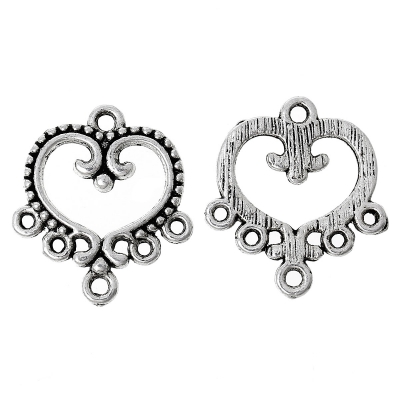 5 Verbinder, Herz, 19 x 21 mm, antik-silberfarben