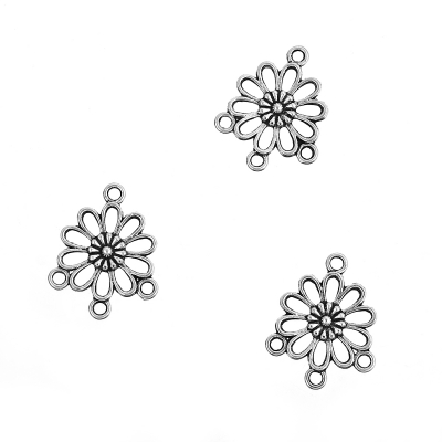 10  Verbinder, Blume 23 x 18 mm, antik-silberfarben
