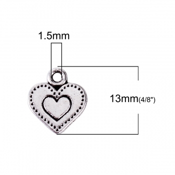 10 Herz-Anhänger, antik-silberfarben, 13 x 12 mm
