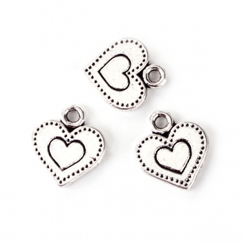 10 Herz-Anhänger, antik-silberfarben, 13 x 12 mm