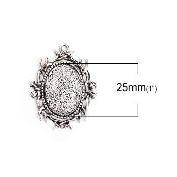 3 ovale Anhängerfassungen für 25 x 18 mm Cabochons, antik-silberfarben