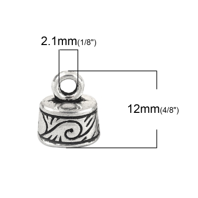 10 Endkappen, 12 x 10 mm, antik-silberfarben