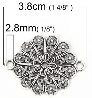 1 Verbinder, "Blume", 38 x 30 mm, antik-silberfarben