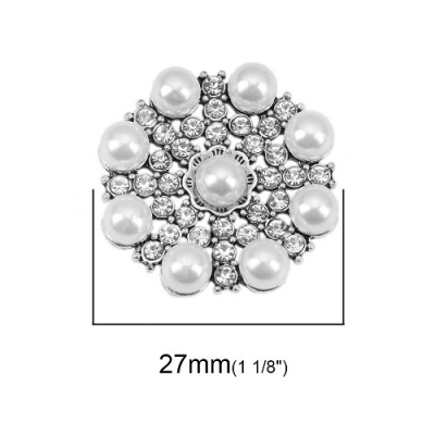 1 Verbinder, rund mit Imitatperlen, 27 mm, antik-silberfarben