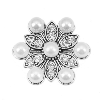 1 Verbinder  Blume mit Imitatperlen, 29 mm, antik-silberfarben