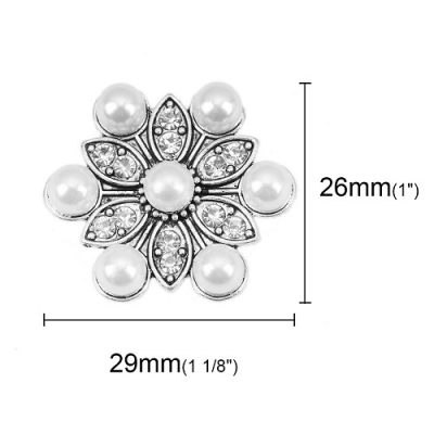 1 Verbinder  Blume mit Imitatperlen, 29 mm, antik-silberfarben