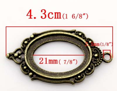 3 ovale Fassungen für 25 x 18 mm Cabochons, antik-bronzefarben