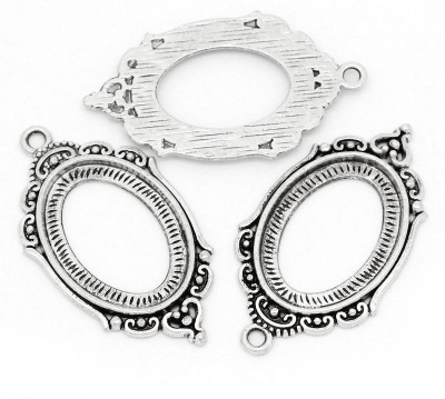 3 ovale Fassungen für 25 x 18 mm Cabochons, antik-silberfarben