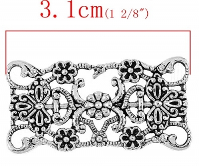 10 filigrane Verbinder, 31 x 16 mm, antik-silberfarben