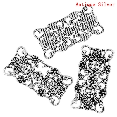 10 filigrane Verbinder, 31 x 16 mm, antik-silberfarben