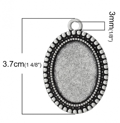 3 ovale Fassungen für 25 x 18 mm Cabochons, antik-silberfarben