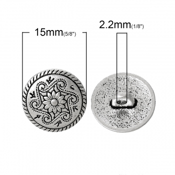 6 Metallknöpfe , 15 mm, antik-silberfarben