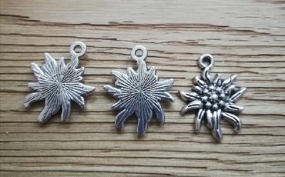 10 Anhänger Edelweiss, antik-silberfarben, 20 x 14 mm