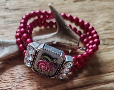 Preview: 1 hübsches Set: Perlenkropfkette mit passendem Armband von Alpenwahn, rot