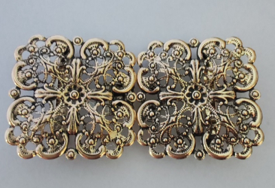 1 Schließe, Dirndlschließe, Schürzenschließe, antik-goldfarben, Steg 3 cm