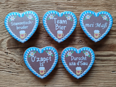 Preview: 1 Glasmarkierer "Lebkuchenherz" mit Spruch nach Wahl, ca. 57 x 54 mm