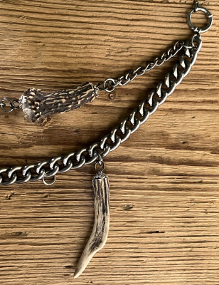 Preview: 1 Charivarikette, Rohling, ALU, zweireihig, antik-silberfarben, Federringe, mit Horn,ca. 33 cm oder Wunschlänge