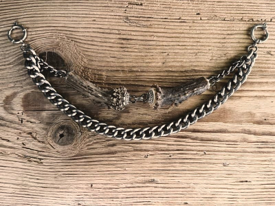 1 Charivarikette, Rohling, ALU, zweireihig, antik-silberfarben, Federringe, mit Horn,ca. 28 cm oder Wunschlänge