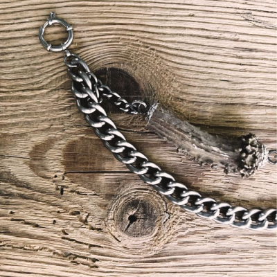 1 Charivarikette, Rohling, ALU, zweireihig, antik-silberfarben, Federringe, mit Horn,ca. 28 cm oder Wunschlänge