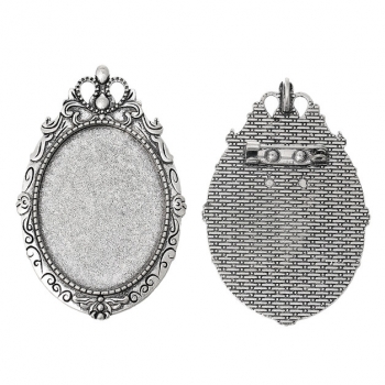 Preview: 3 Broschenfassungen für 4 x 3 cm Cabochons, antik-silberfarben