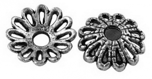 20 Perlenkappen, antik-silberfarben, ca. 12 mm