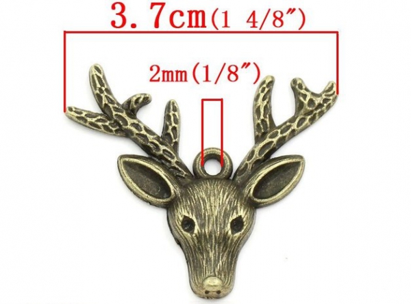10 Anhänger Hirschkopf, antik-bronzefarben, 3,7 cm