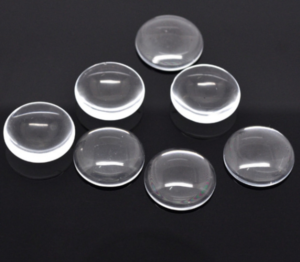 10 runde Glascabochons, klar, 12 mm