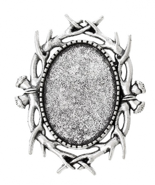 3 Broschenfassungen für 25 x 18mm Cabochons, antik-silberfarben
