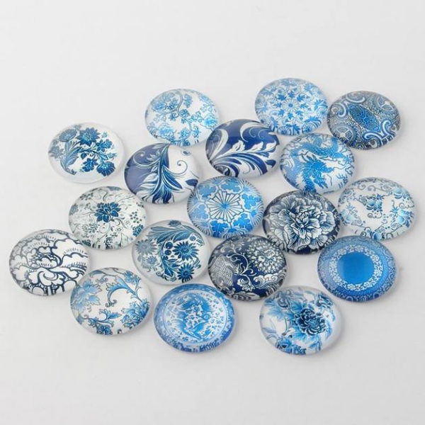 20 runde Glascabochons, blau, 12 mm