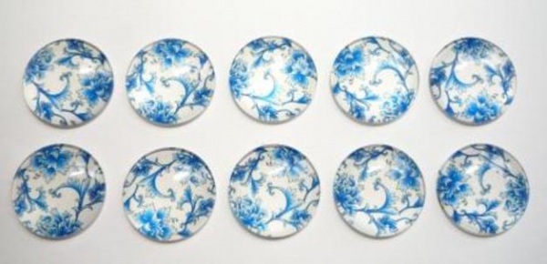 50 runde Glascabochons, blau, 25 mm
