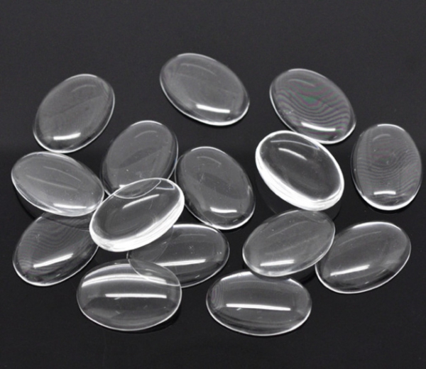 10 ovale Glascabochons, klar, 25 x 18 mm