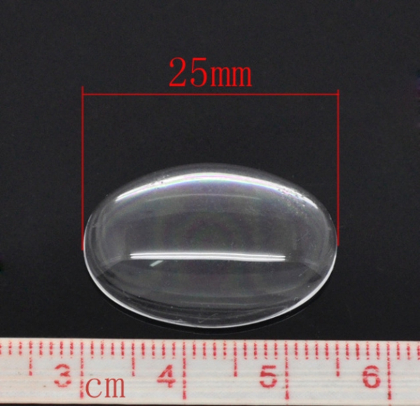 10 ovale Glascabochons, klar, 25 x 18 mm