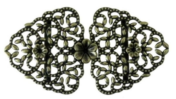 1 Schließe, Dirndlschließe, Schürzenschließe, antik-messingfarben