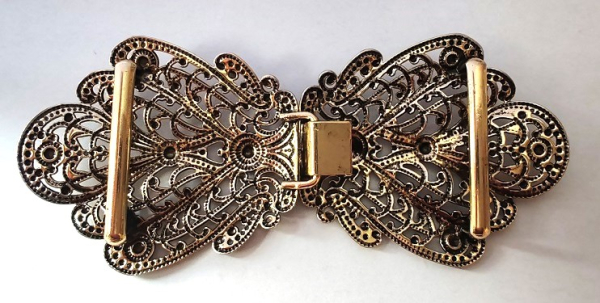 1 Schließe, Dirndlschließe, Schürzenschließe, antik-goldfarben