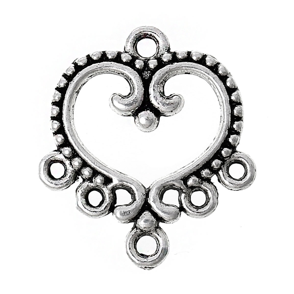 5 Verbinder, Herz, 19 x 21 mm, antik-silberfarben