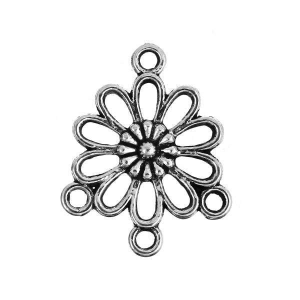 10  Verbinder, Blume 23 x 18 mm, antik-silberfarben