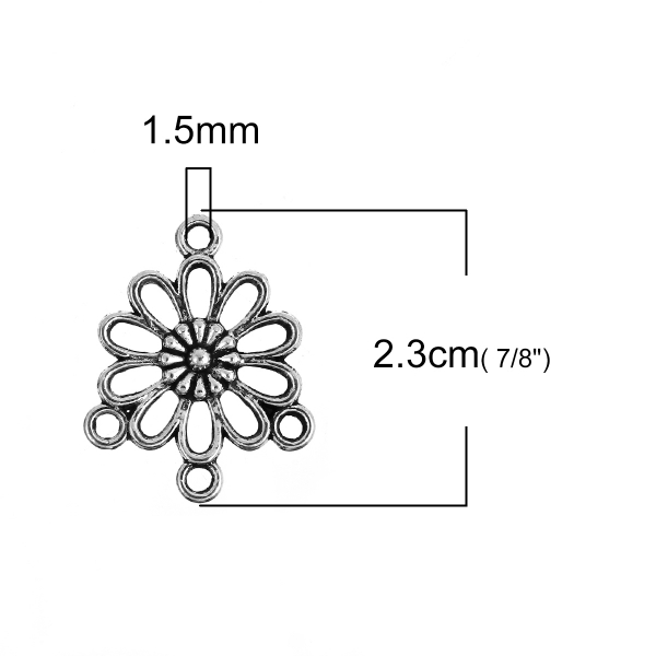 10  Verbinder, Blume 23 x 18 mm, antik-silberfarben