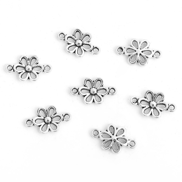10  Verbinder, Blume 15 mm, antik-silberfarben