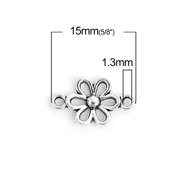 10  Verbinder, Blume 15 mm, antik-silberfarben