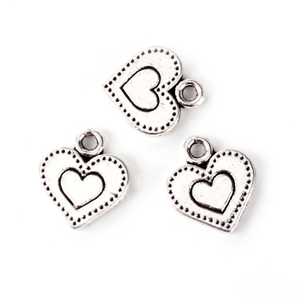 10 Herz-Anhänger, antik-silberfarben, 13 x 12 mm