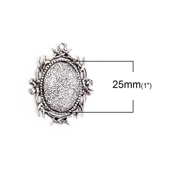 3 ovale Anhängerfassungen für 25 x 18 mm Cabochons, antik-silberfarben