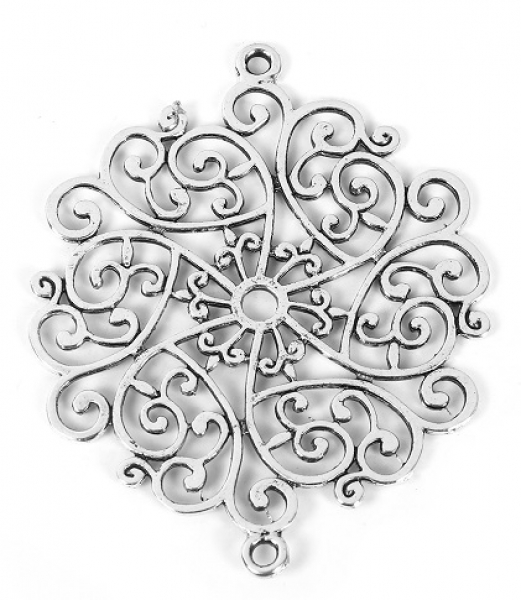 1 Verbinder, "Blumenranken", 62 x 51 mm, antik-silberfarben