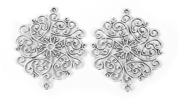 1 Verbinder, "Blumenranken", 62 x 51 mm, antik-silberfarben