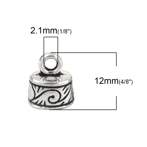 10 Endkappen, 12 x 10 mm, antik-silberfarben